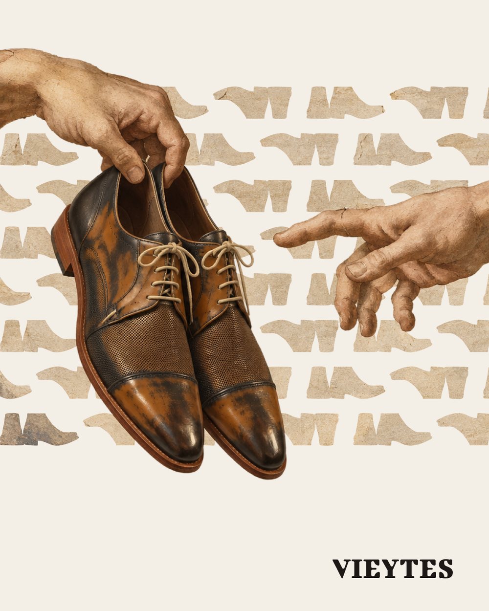 Patina derby held between two hands