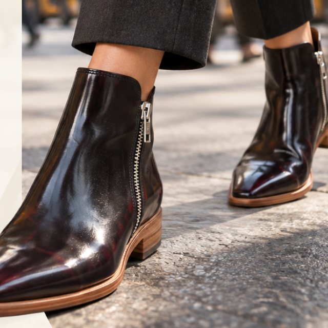 Malbec zip boot on a city street